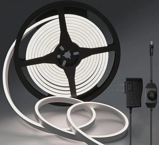 Striscia LED 12V 5M con Flessibilità e Silicio, Dimmabile, Striscia Neon per Interni e Esterni, Decorazione per Casa e Cucina, Inclusa Alimentazione, Bianco Freddo.