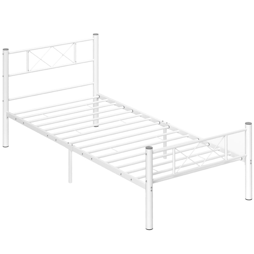Telaio letto singolo in acciaio per materasso 90 x 200 cm, bianco, con rete integrata e spazio contenitore sotto il letto