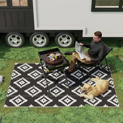 Tappeto Esterno per Balcone e Terrazza Reversibile con Fantasia Geometrica, 2.74x1.82 m, Nero e Bianco