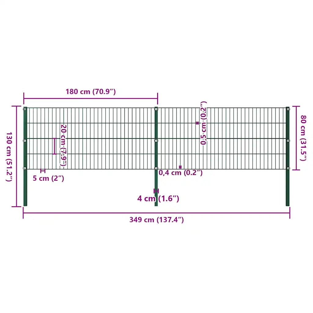 Pannello di recinzione | Recinzione da Giardino con pali in ferro 349x80 cm verde