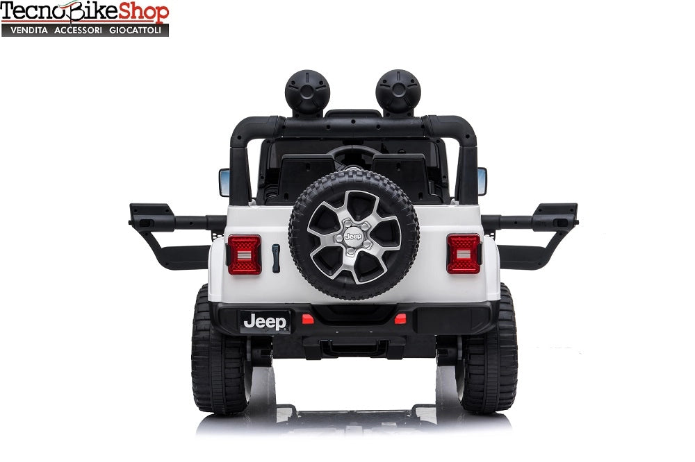 Auto Macchina Elettrica per Bambini JEEP FIAT Wrangler RUBICON 12V 2 Posti  con Mp3 - Sedile in Pelle - Bianco