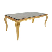 Table de salle à manger VELENA – Rectangulaire 200 cm – Bois de teck, verre et acier doré – Style baroque chic Tavolo da pranzo VELENA – Rettangolare 200 cm – Legno di teak, vetro e acciaio dorato – Stile barocco chic