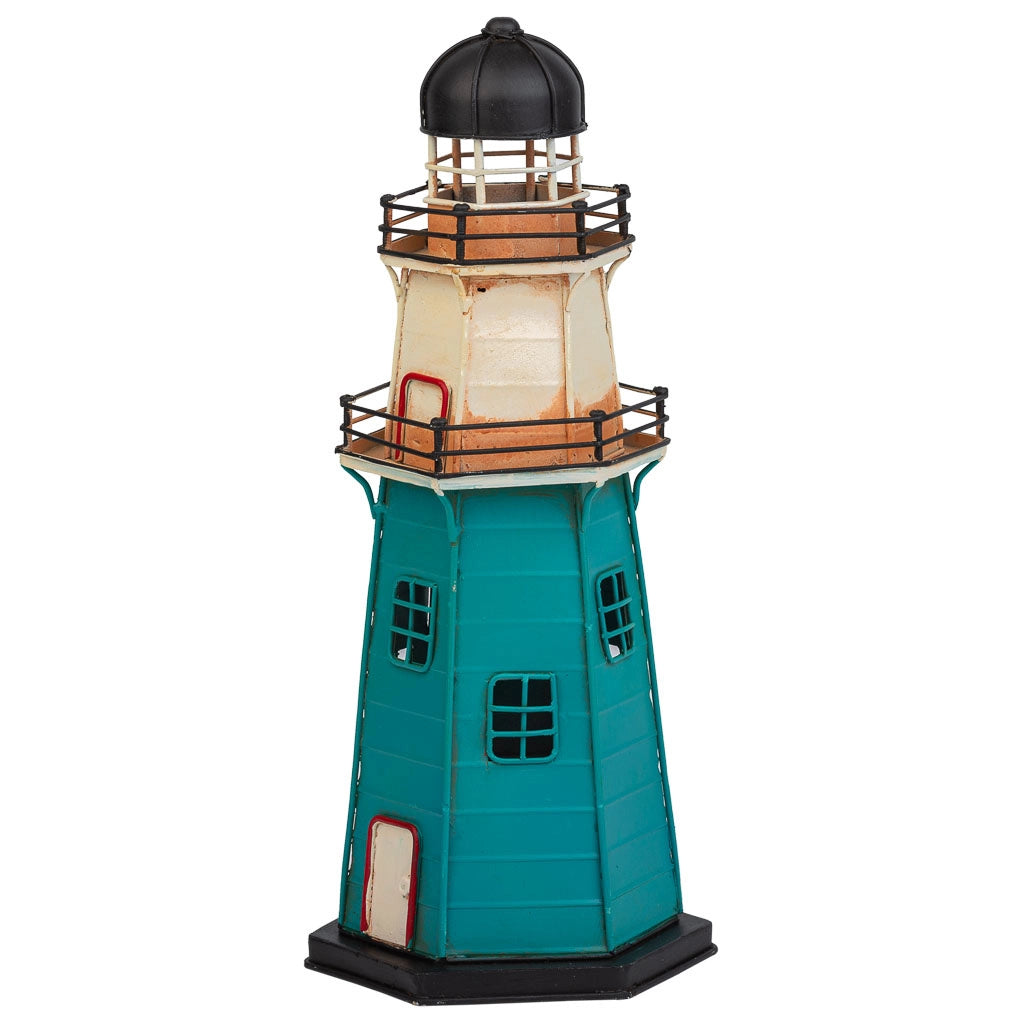 Salvadanaio faro in metallo blu 13,5x12x30h