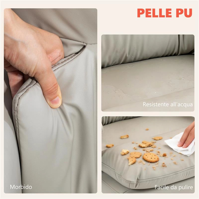 SEDIA DA UFFICIO MASSAGGIANTE E RISCALDATA, RECLINABILE 135¦ CON POGGIAPIEDI IN PELLE PU, GRIGIO CHIARO