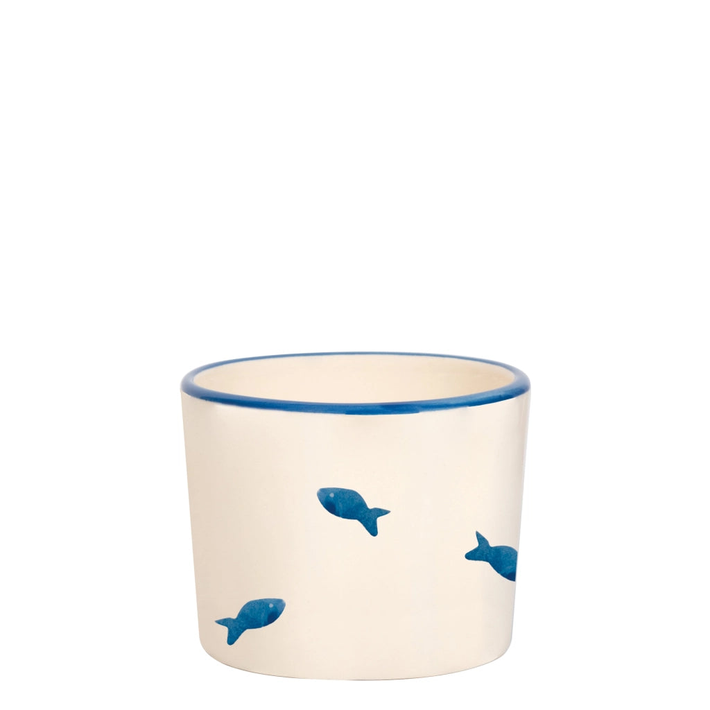 Artigianato Italiano Set 2 Bicchieri XXL Stencil Tumbler in Vetro Decorato a Mano con Motivo Pesci Azzurri - Design Marino Esclusivo Made in Italy