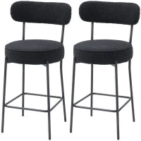 Set di 2 sgabelli da bar in tessuto bouclé, con schienale curvo, poggiapiedi, 49x52x95cm, Nero