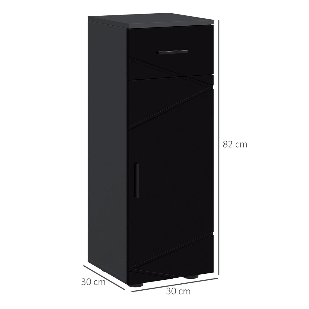 Mobiletto Bagno con Cassetto e Armadietto ¨C Zephmum ¨C Nero Grigio 30x30x82 cm