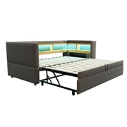 Letto estraibile singolo 90×190 cm e 180×190 cm con LED; prese e ripiani; senza materasso; flanella; grigio scuro