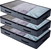 Sotto Letto Grande Borsa di Stoccaggio con Finestra Vetrata e 3 Maniglie - Set da 2 - Borse per Coperte, Abiti, Asciugamani - Borsa di Stoccaggio - 3 Pezzi