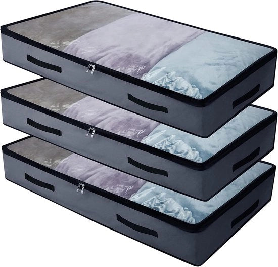 Sotto Letto Grande Borsa di Stoccaggio con Finestra Vetrata e 3 Maniglie - Set da 2 - Borse per Coperte, Abiti, Asciugamani - Borsa di Stoccaggio - 3 Pezzi