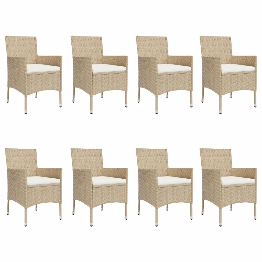 Set da Pranzo da Giardino 9 pz con Cuscini Beige in Polyrattan