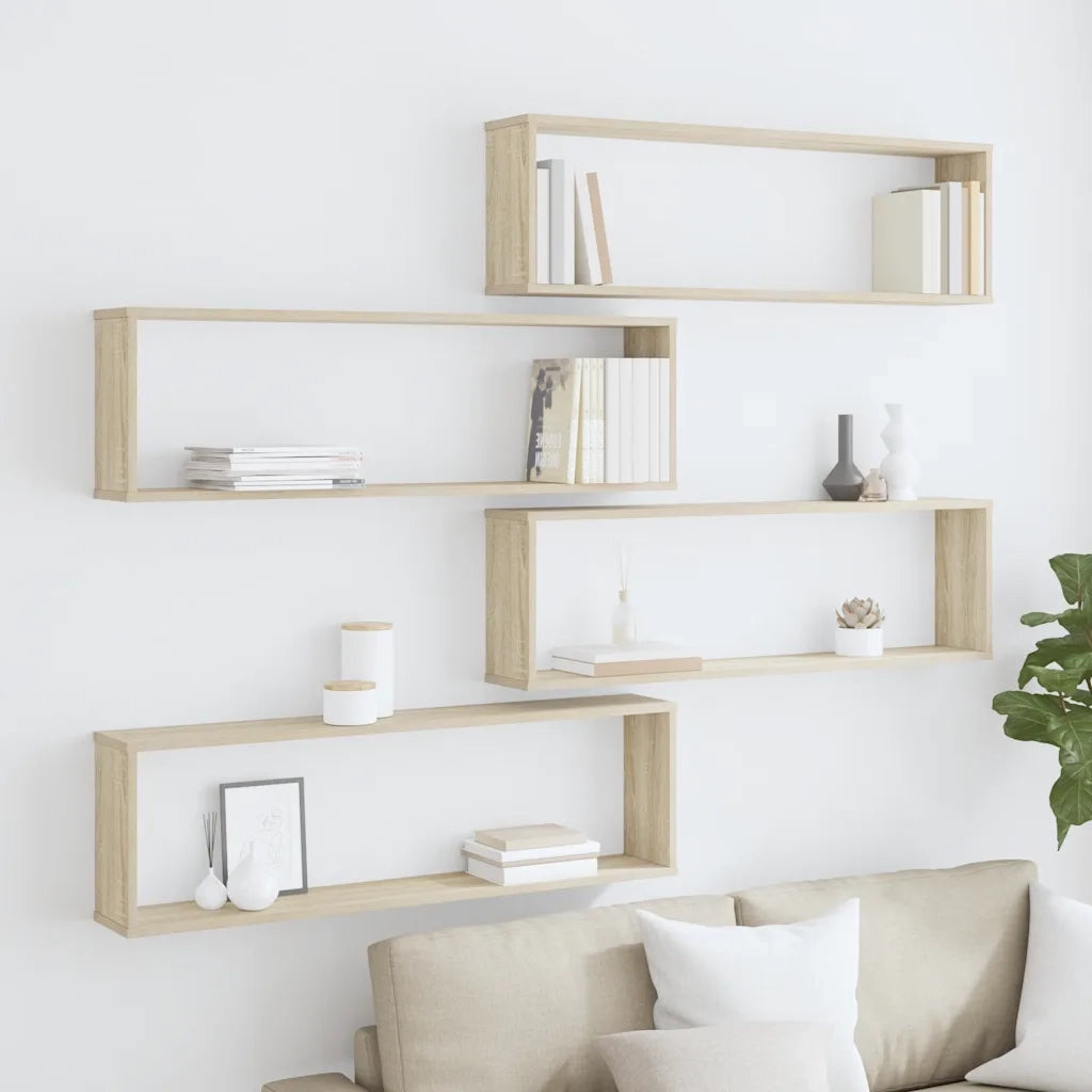 4 pz Mensole Parete | Mensola sospesa a Cubo Rovere Sonoma 100x15x30cm Multistrato