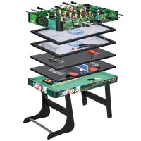 Tavolo da Gioco 6 in 1 con Calcio Balilla, Biliardo, Air Hockey, Ping Pong, Anelli e Hockey su Prato, 118x104x71 cm