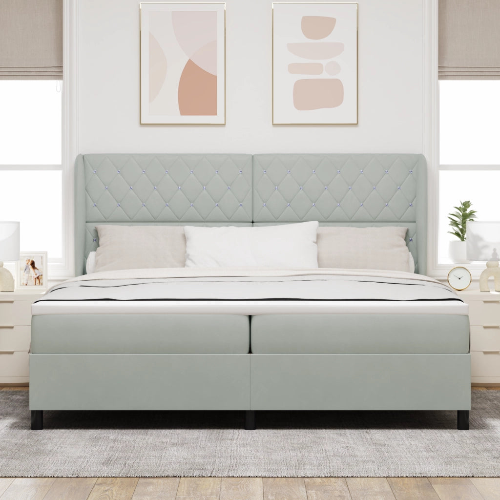 Letto Box Spring con Materasso Grigio Chiaro 200x200 cm Velluto