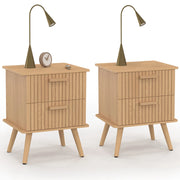 IDMarket - Set di 2 comodini a 2 cassetti JULIETTE in rovere con doghe in legno