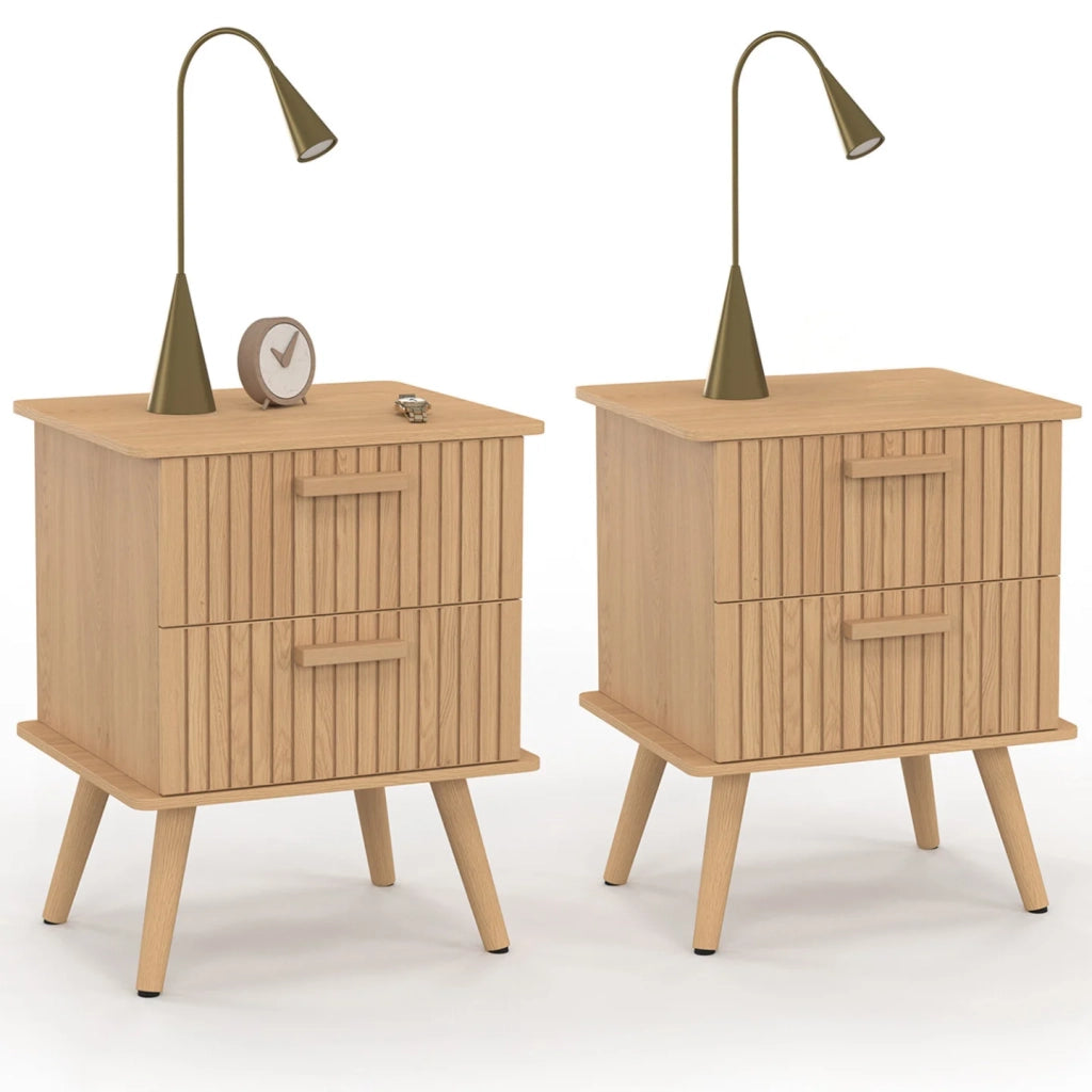 IDMarket - Set di 2 comodini a 2 cassetti JULIETTE in rovere con doghe in legno