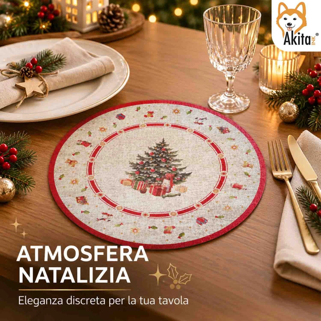 Akitaink Set 6 Tovagliette Christmas Tree 38 cm in Similpelle