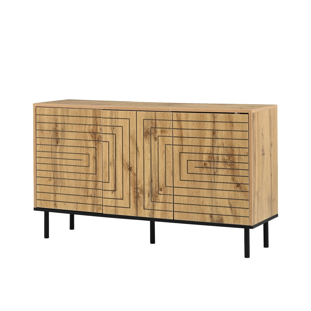 Credenza con 3 ante e 6 vani, apertura push-open, motivo a onde, per soggiorno e sala da pranzo, 120 × 35 × 68 cm