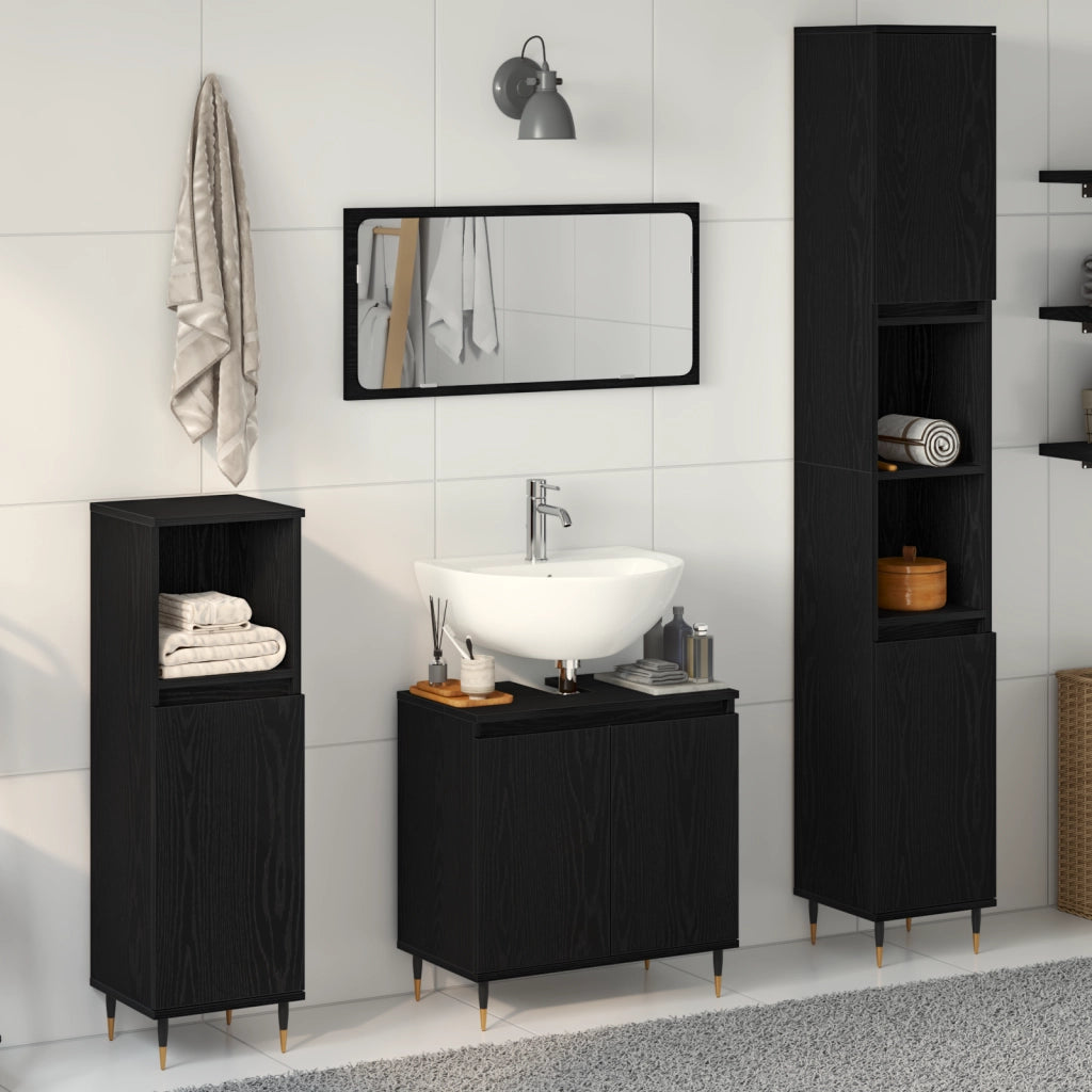 Set di Mobili per Bagno in 3 Pezzi Quercia Nera Legno Ingegnerizzato