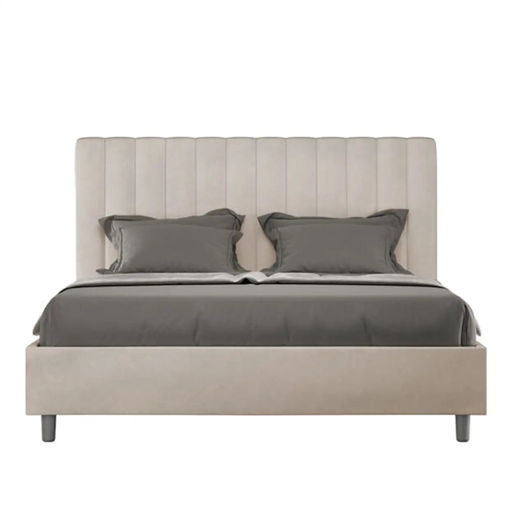 Letto matrimoniale francese contenitore imbottito 140x190 microfibra sabbia Agueda