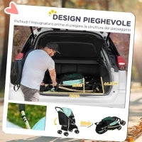 Passeggino per Cani Piccoli Pieghevole con Copertura Antipioggia, Cestino e Guinzaglio Integrato, Verde