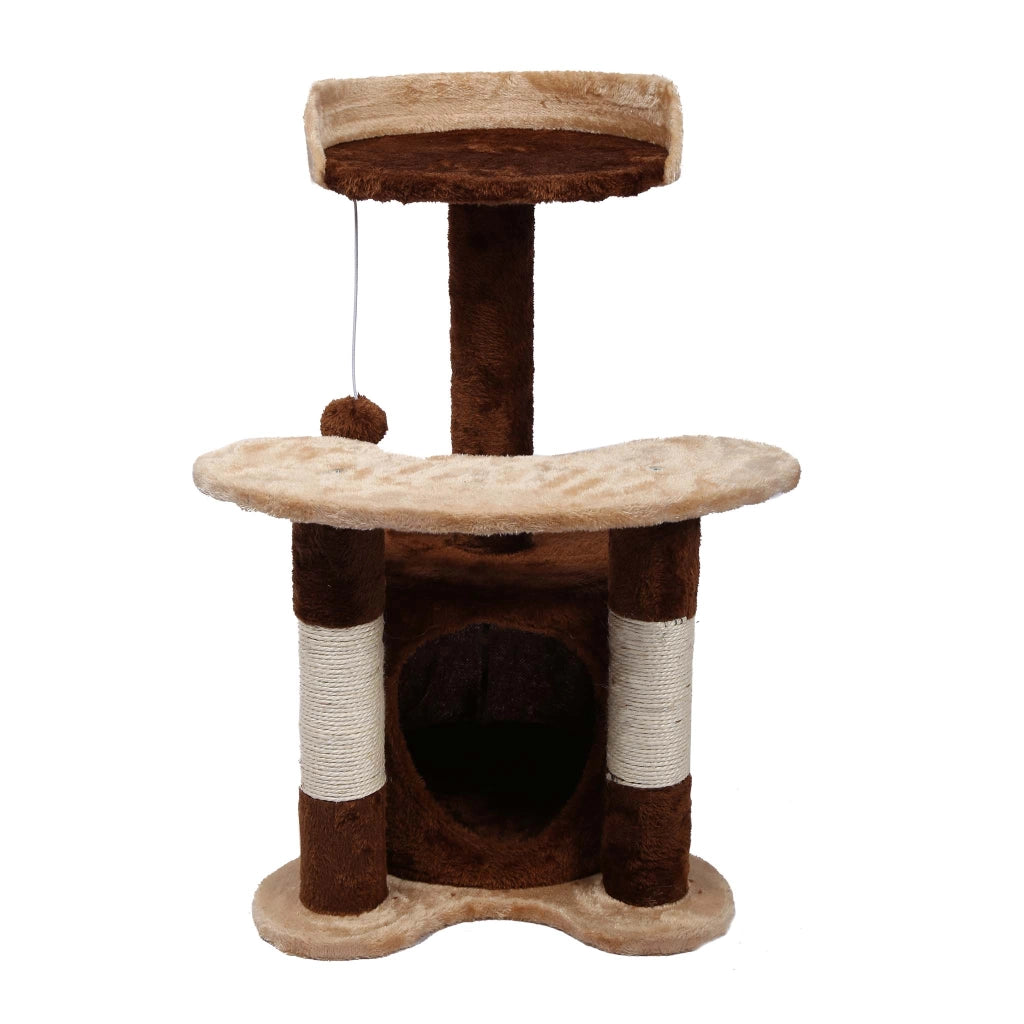 Albero tiragraffi 67 cm marrone/bianco Con sisal, piattaforma, nicchia e pallina