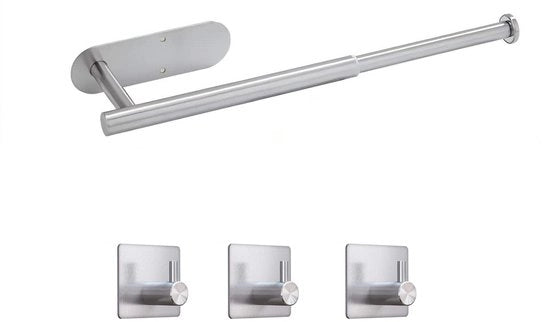 Houder per asciugamano, tappeto per bagno, asciugamani per bagno da appendere, inclusivo di houder per asciugamano e 3 ganci per asciugamano da bagno (bianco)