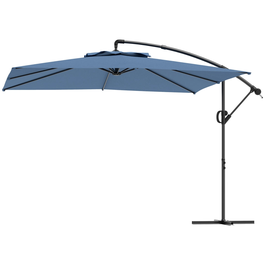Ombrellone da Giardino con Base e Croce ¨C Zephmum ¨C Blu Poliestere 3x3.25 m