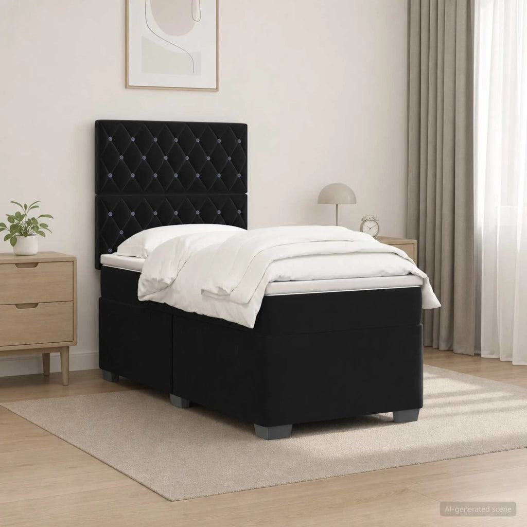 Letto box spring con materasso Nero 100 x 200 cm Velluto 3455044