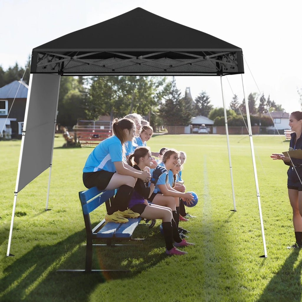 Gazebo pieghevole per esterni con gambe inclinabili regolabili per feste, Tenda a baldacchino pop-up 180 x 180 cm Nero-Tende parasole