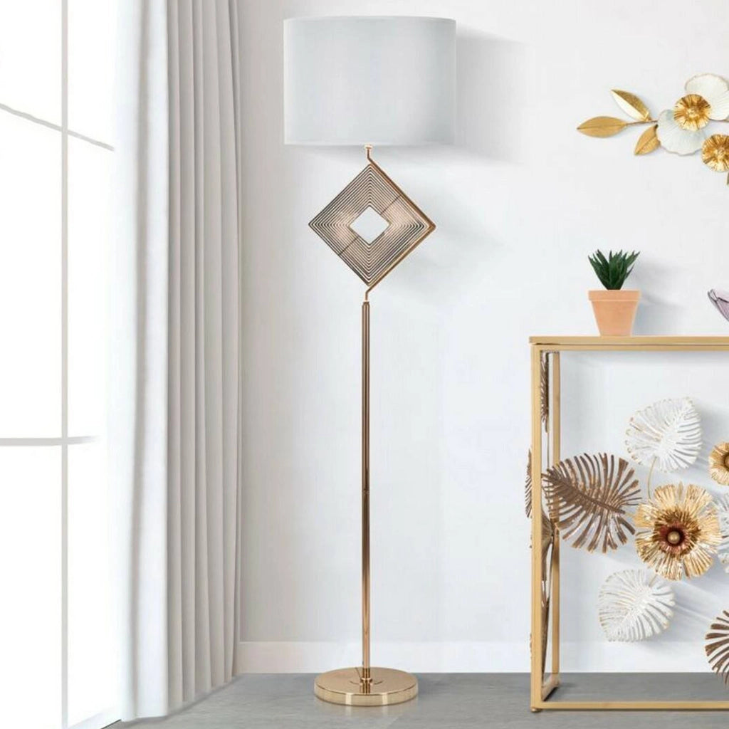 Lampada da terra Inchiostro, Luce da terra, Lampada da pavimento, Lampada a stelo, 40x40 h161 cm, Bianco e Oro