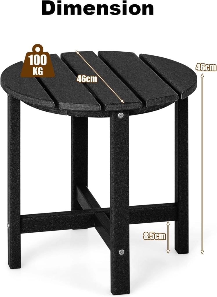 Tavolino da giardino, tavolino rotondo in HDPE, interno ed esterno, tavolo laterale, carico 150 kg, per giardino, balcone, terrazza, patio, φ46 x 46 cm (H) (nero)