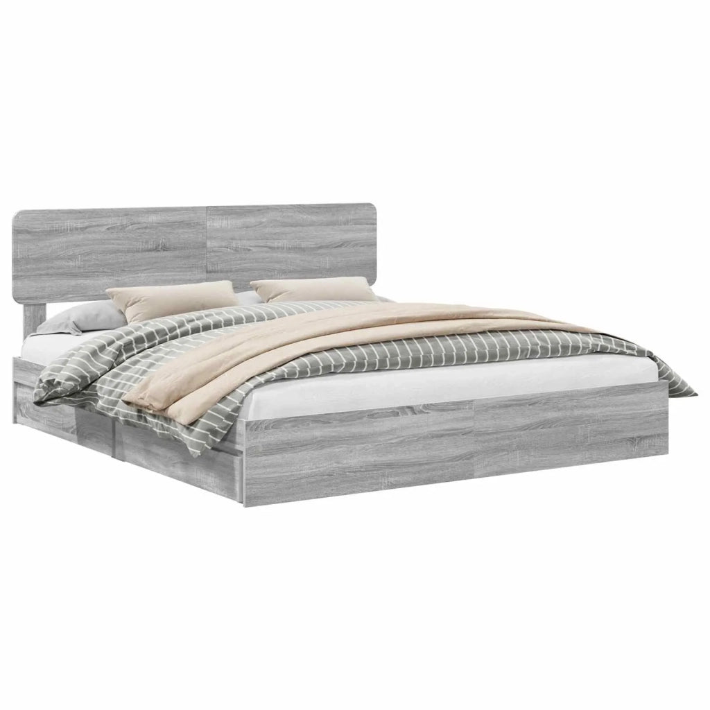 Letto con Contenitore con testiera Grigio Sonoma 200 x 200 cm