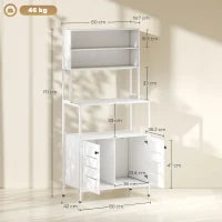 Mobile Dispensa con Ripiani, Armadietti e 2 Prese di Ricarica, in Legno e Acciaio, 80x42x171 cm, Bianco
