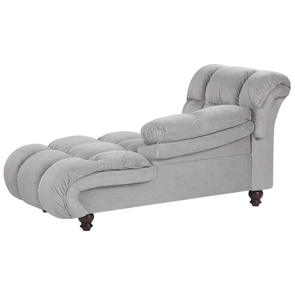 Chaise longue Velluto Grigio Imbottitura Sinistra Biscotto Gambe Nere Design Moderno