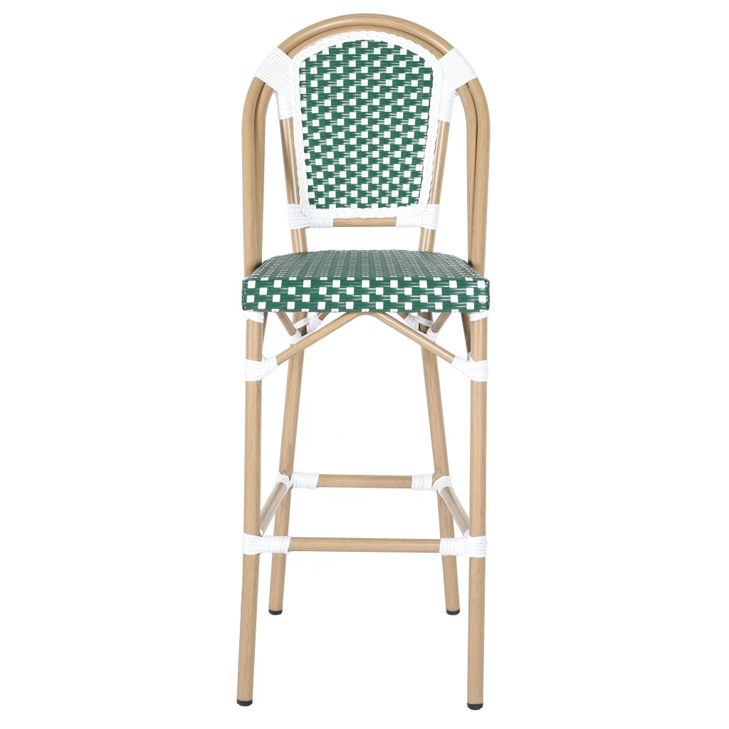 Oviala - Sedia alta da giardino in alluminio e rattan sintetico bianco e verde