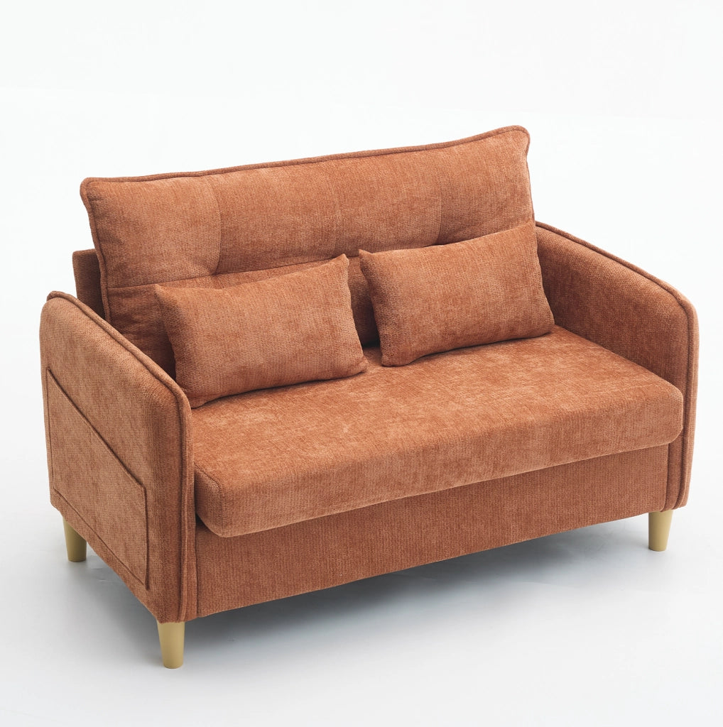 Divano 2 posti 127 cm in ciniglia marrone con tasche laterali HOMVRA