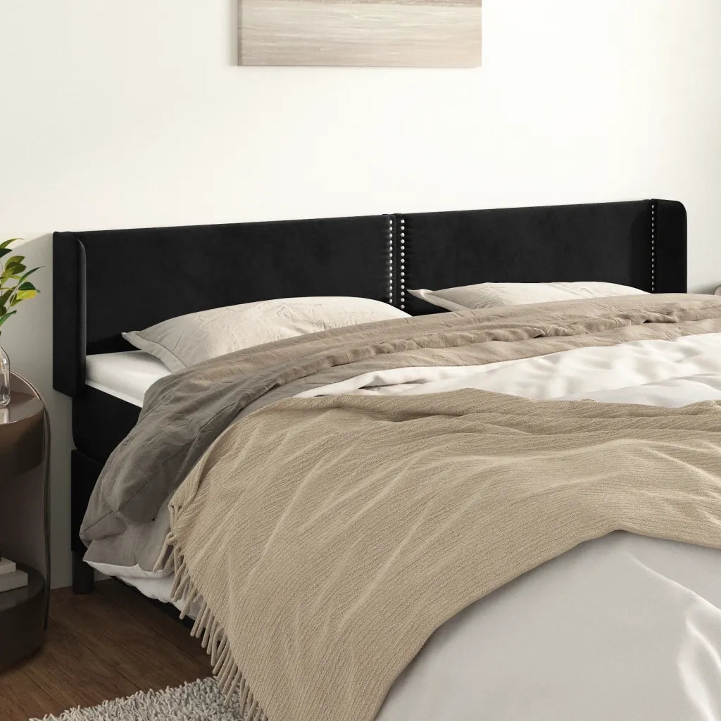 Testiera ad Orecchio-Testata con Orecchie Nera 183x16x78/88 cm in Velluto 998333