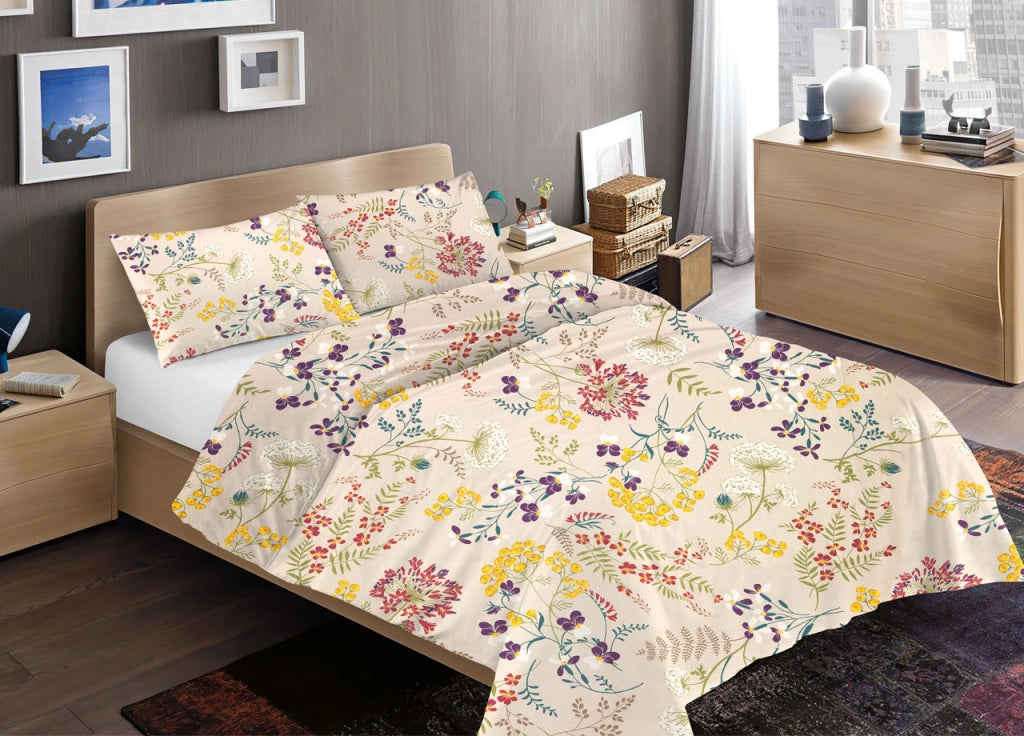 Sacco Copripiumino Piumone Letto In 100% Cotone Disegno Fiori Flower Garden Mod RP Made Italy - Piazza E Mezza - Fiori