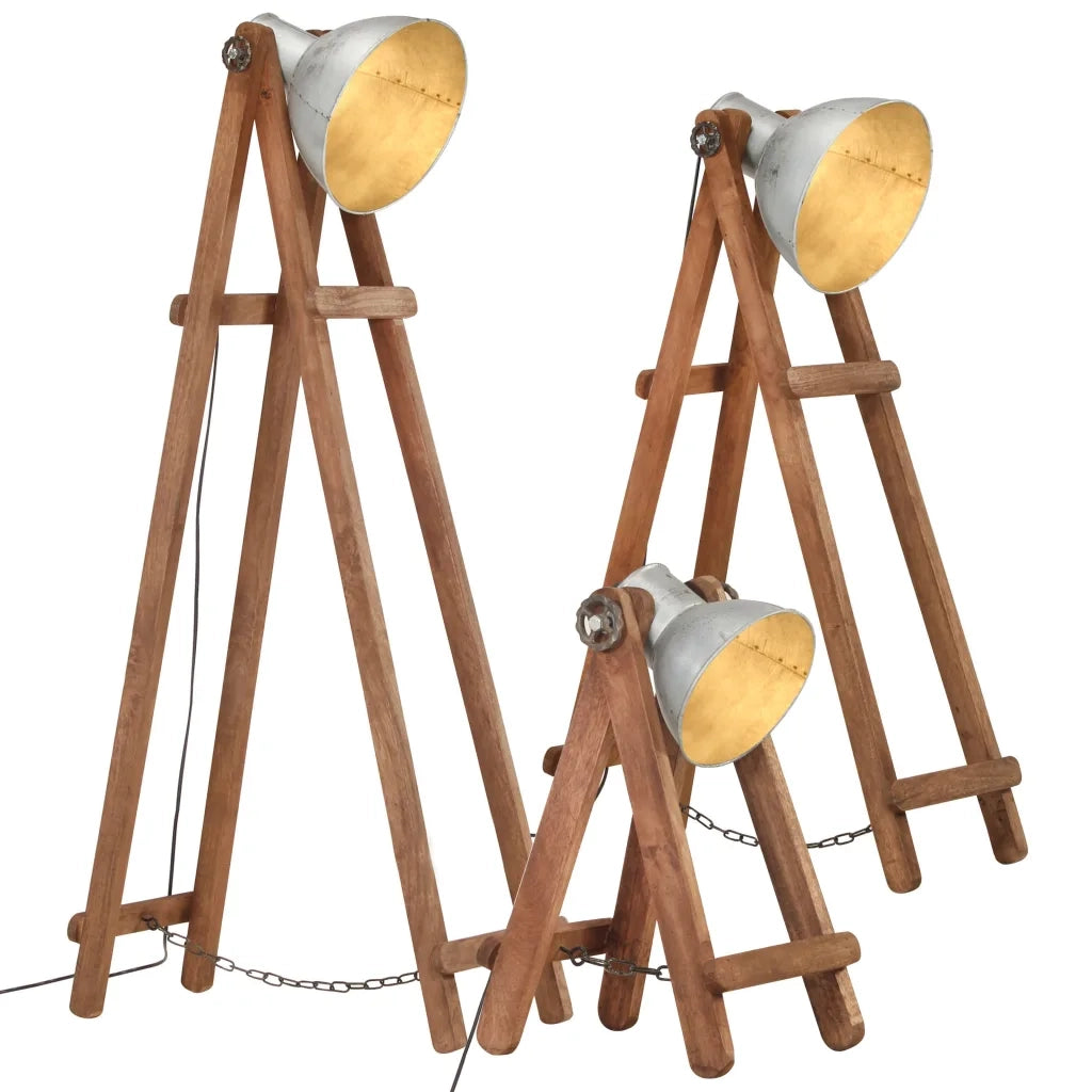 Lampade da Pavimento 3 pz Argento E27 in Massello di Mangocod mxl 81573