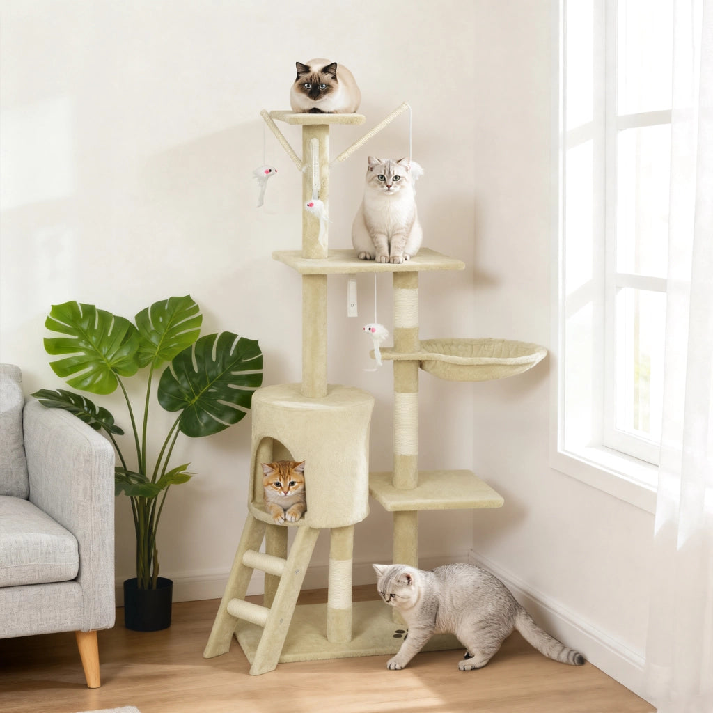 Casetta per Gatti con Trespolo e Piattaforme ¨C zephmum ¨C 60x35x134 cm Beige
