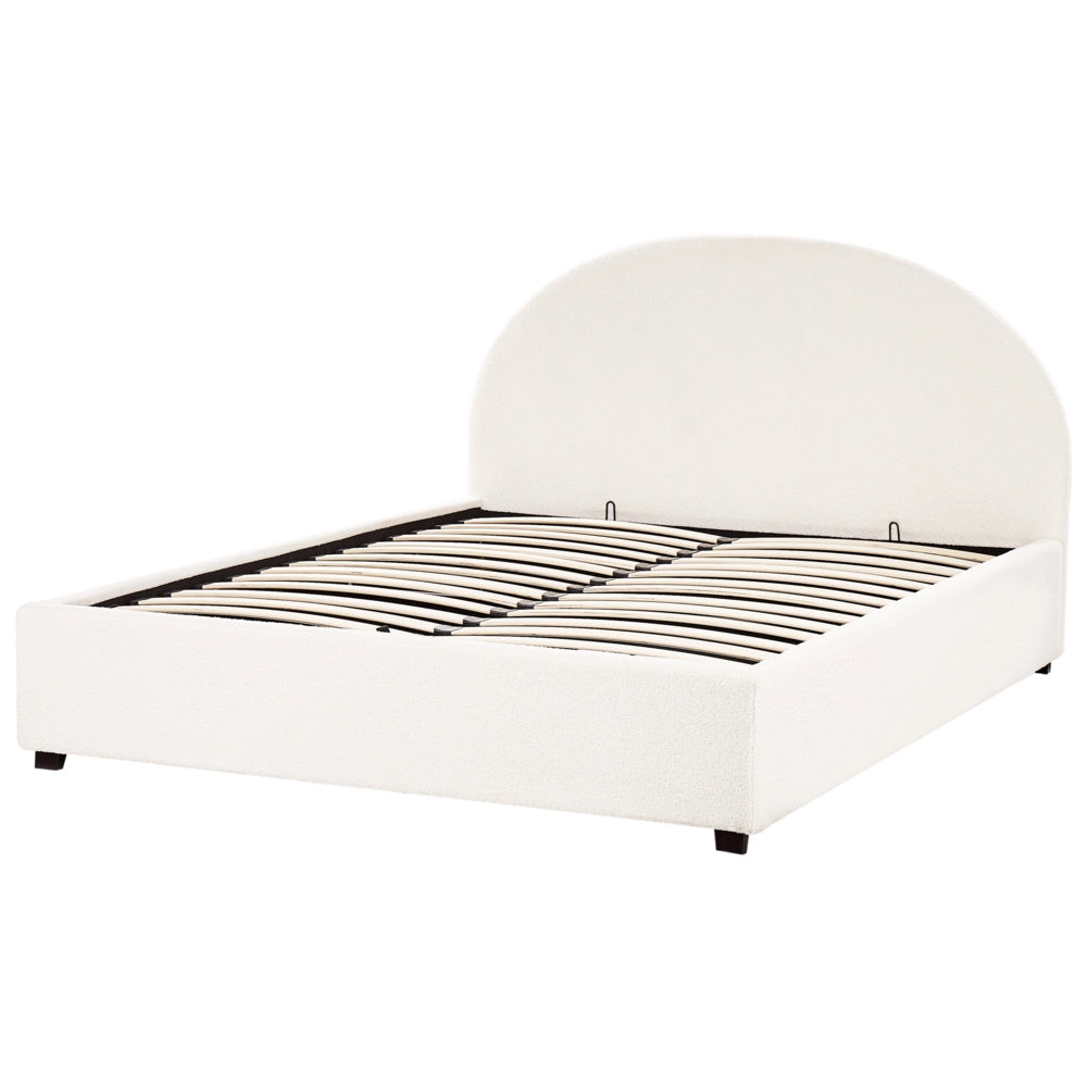 Letto contenitore matrimoniale imbottito tessuto bianco sporco retrò minimalista 160 x 200