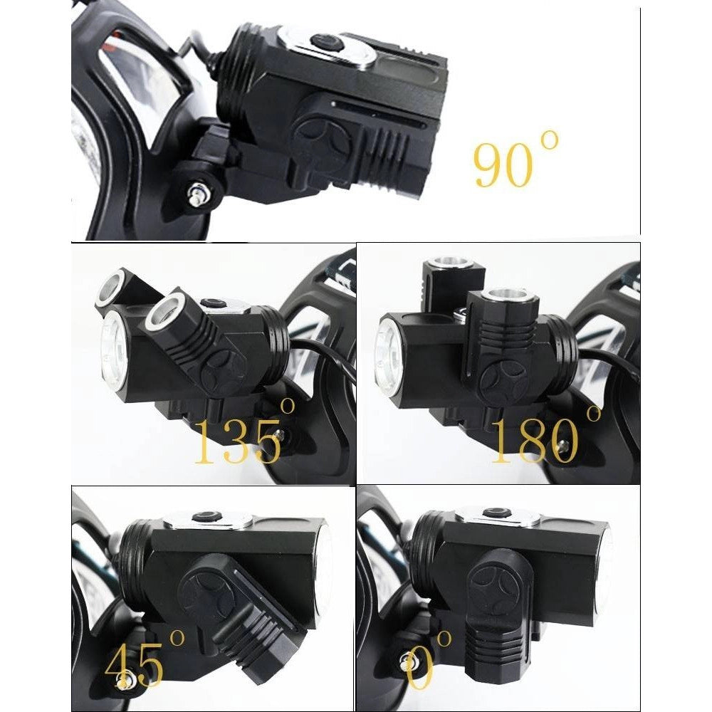 Trade Shop - Torcia Lampada Frontale Led Ricaricabile 3led 5000 Lumen Cree T6 100mt 180° 1825 -