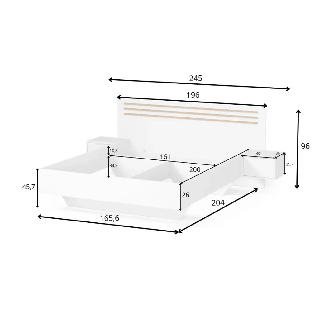 Pacchetto letto FLORENCE – 160x200 cm – Con doghe + 2 cassetti – Comodini integrati – Bianco e rovere