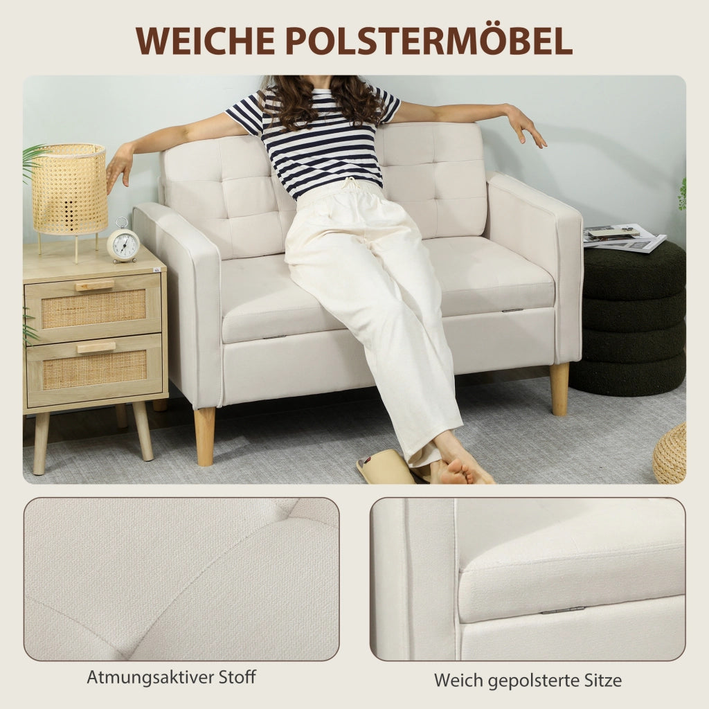 Divano 2 posti con contenitore e cassetti ¨C zephmum ¨C crema 117x62x78 cm