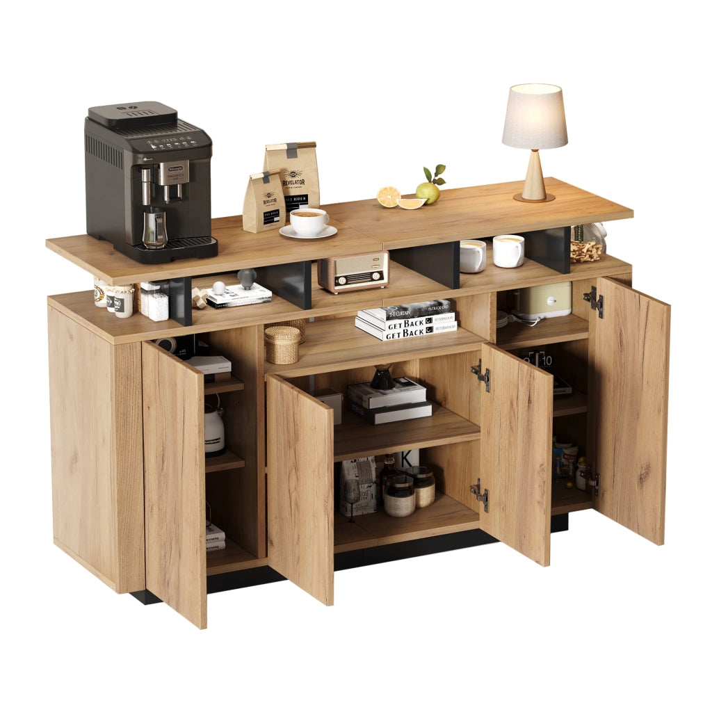 Sideboard Natural con 4 ante e 3 vani a giorno, 140x40x85 cm