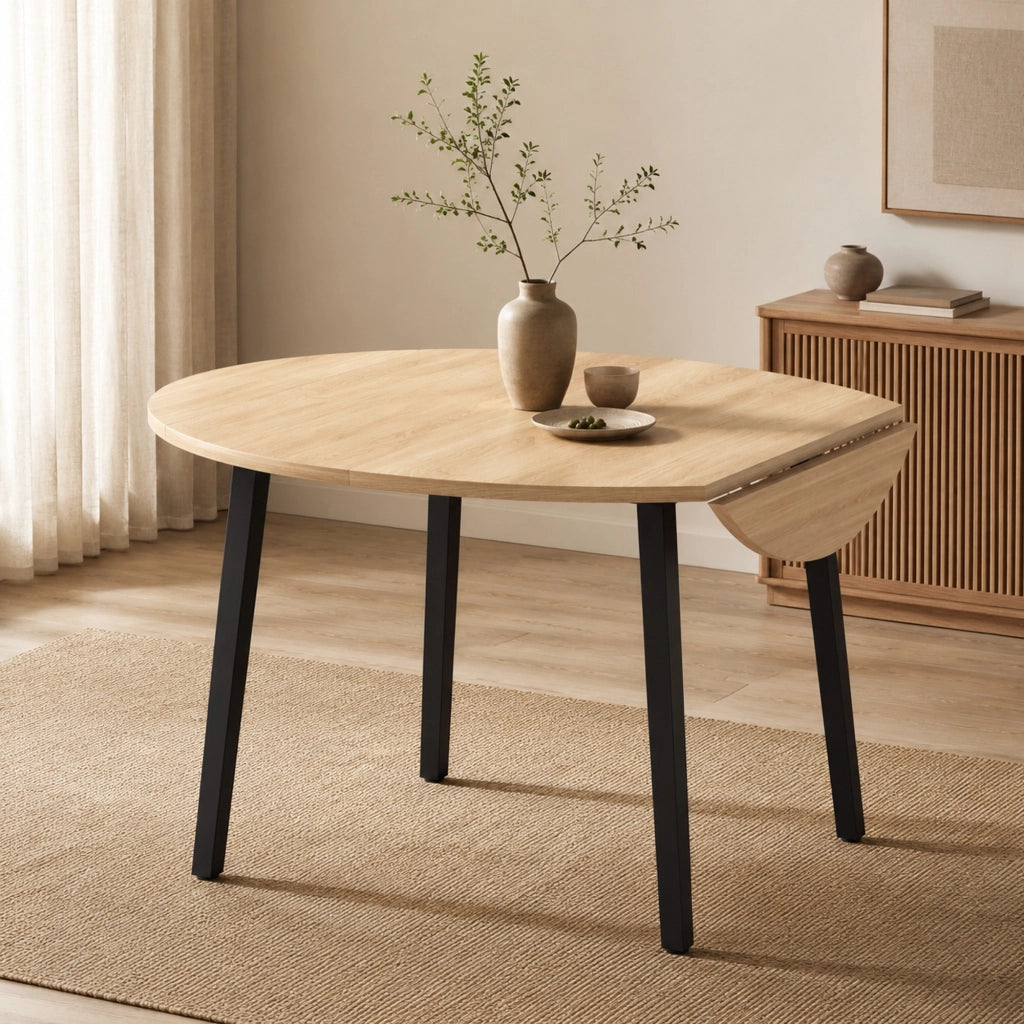 Tavolo da pranzo rotondo pieghevole in MDF color rovere