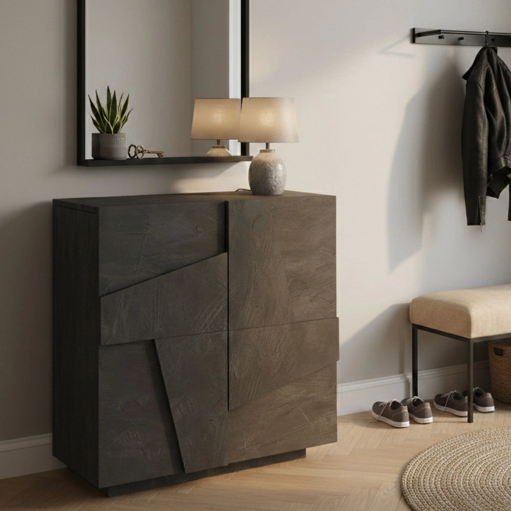 Scarpiera Apetta, Made in Italy, a 2 ante, Portascarpe da ingresso, Mobile multiuso, cm 81x38h86, Grigio Cenere con dettaglio