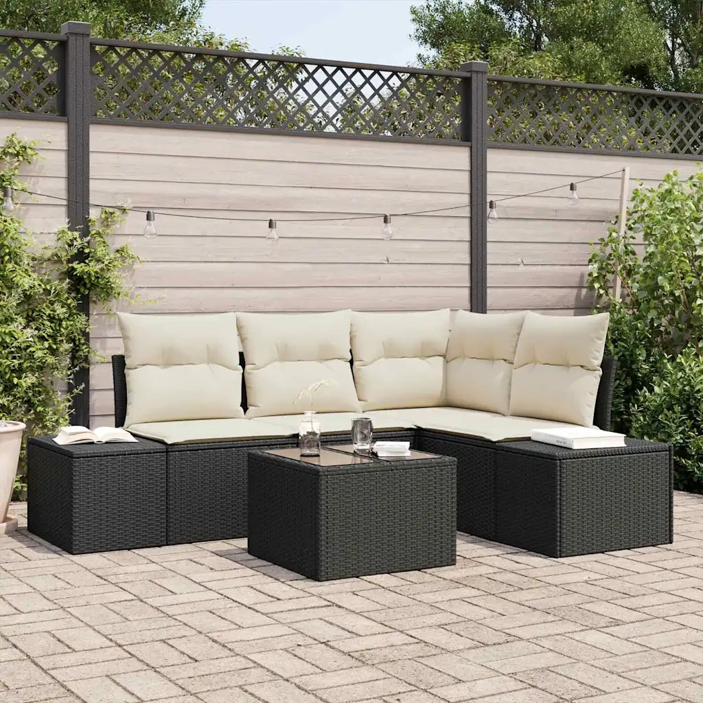 Set Divano da Giardino 5 pcs Nero polyrattan