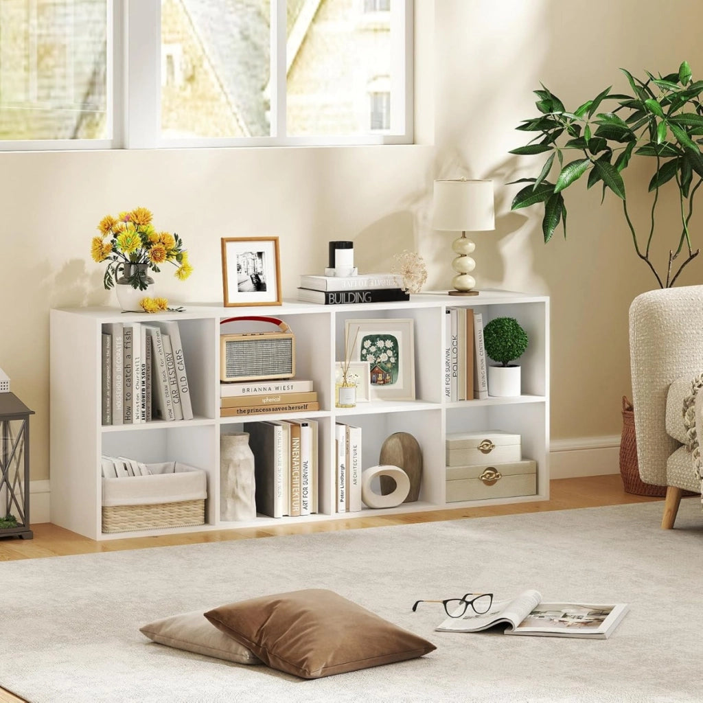 Libreria a 8 cubi con 2 kit anti-ribaltamento, Organizzatore di stoccaggio con capacit¨¤ di carico superiore a 80 kg Bianco-Librerie